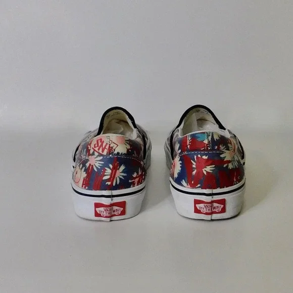 Vans Women's Floral Slip-On Shoes - Red and Blue - Picture 7 of 12